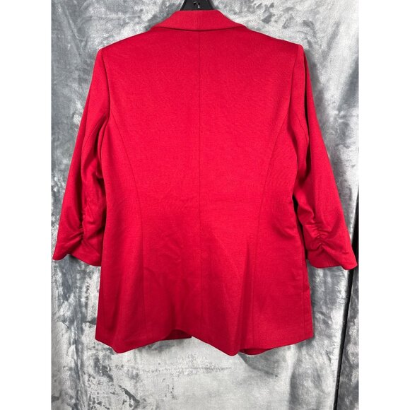 Kasper Red Womens Blazer Jacket M With Zipper Pockets & Ruched Sleeves - Picture 8 of 8